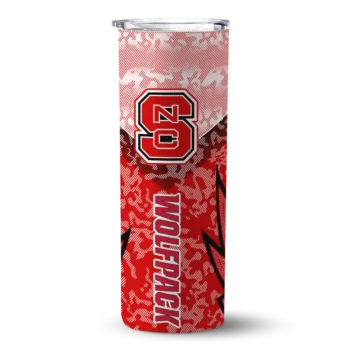 Personalized NC State Wolfpack Spiral Burst Print Red Skinny Tumbler