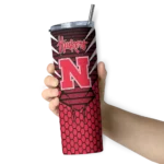 personalized-nebraska-cornhuskers-chevron-stripes-red-skinny-tumbler-best-selling.webp