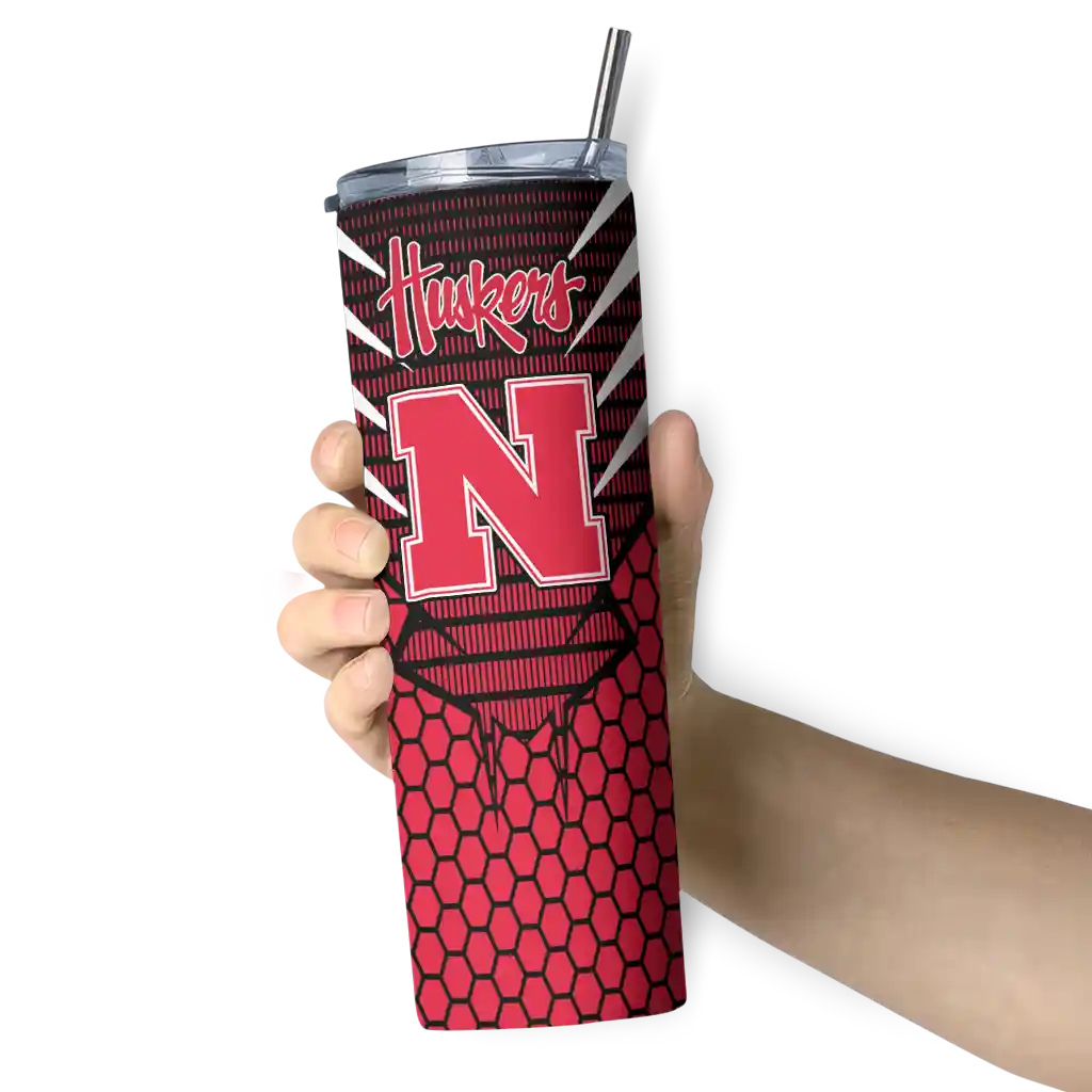 personalized-nebraska-cornhuskers-chevron-stripes-red-skinny-tumbler-premium-grade.webp