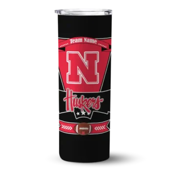 Personalized Nebraska Cornhuskers Helmet Belt Red Black Skinny Tumbler
