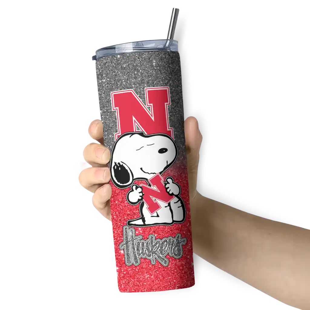 personalized-nebraska-cornhuskers-snoopy-attitude-red-skinny-tumbler-premium-grade.webp