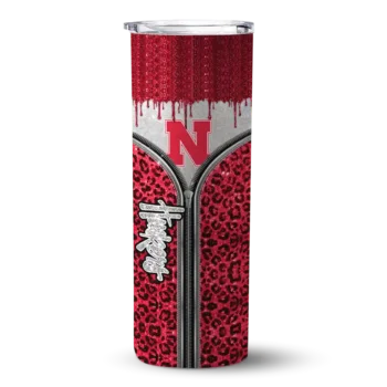 Personalized Nebraska Cornhuskers Sparkle Drip Red Skinny Tumbler