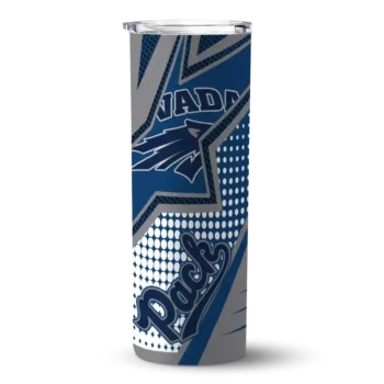 Personalized Nevada Wolf Pack Web Stripes Blue White Skinny Tumbler