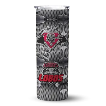 Personalized New Mexico Lobos Chevron V Red Gray Skinny Tumbler