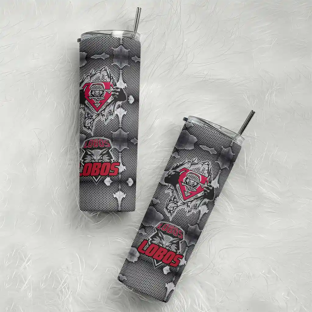 personalized-new-mexico-lobos-chevron-v-red-gray-skinny-tumbler-top-rated.webp