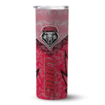 Personalized New Mexico Lobos Spiral Burst Print Red Skinny Tumbler