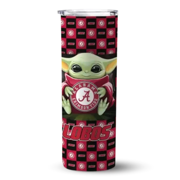 Personalized New Mexico Lobos Yoda Cozy Red Black Skinny Tumbler
