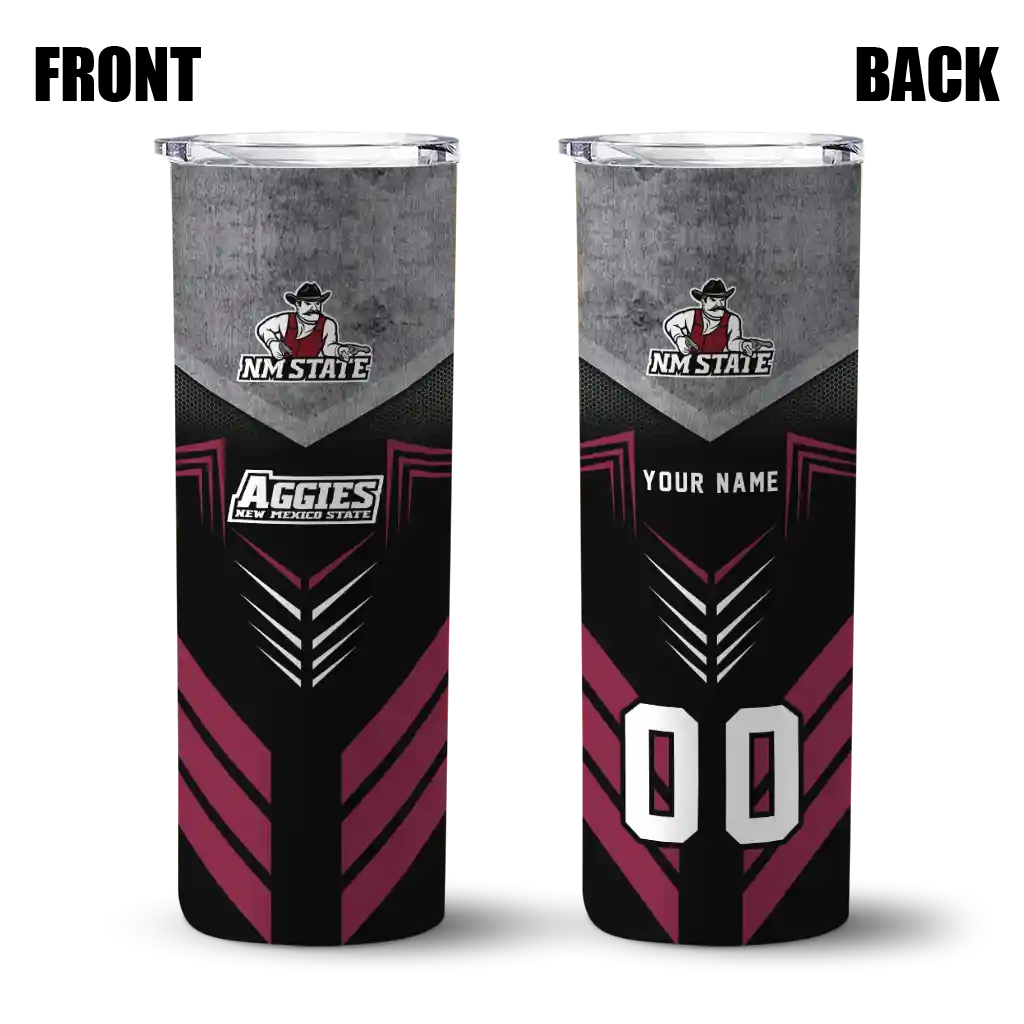 personalized-new-mexico-state-aggies-hexagon-honeycomb-crimson-black-skinny-tumbler-fashion-forward.webp