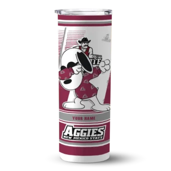 Personalized New Mexico State Aggies Snoopy Dog Crimson White Skinny Tumbler