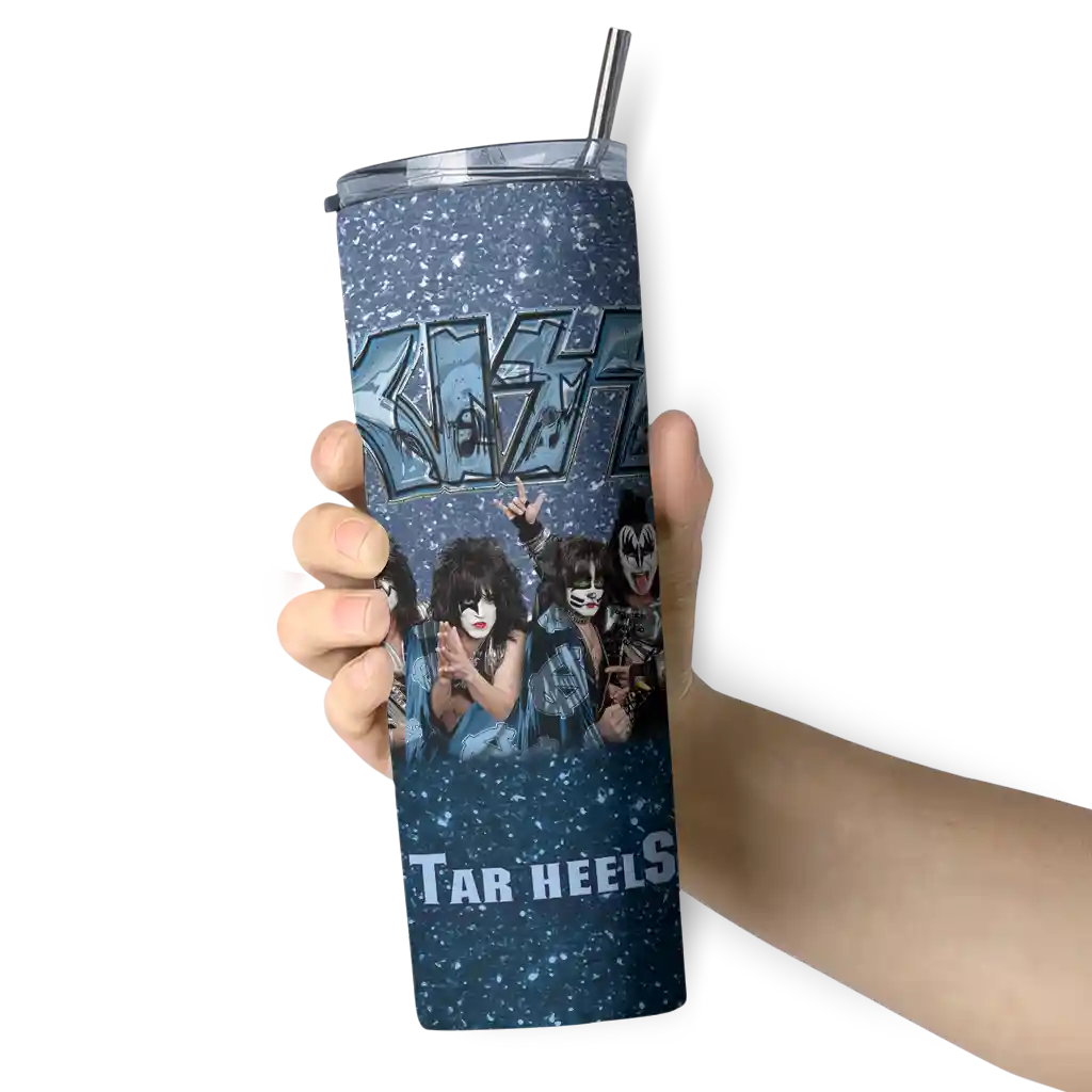 personalized-north-carolina-tar-heels-kiss-band-navy-blue-skinny-tumbler-premium-grade.webp