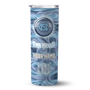 Personalized North Carolina Tar Heels Patterned Waves Light Blue Skinny Tumbler