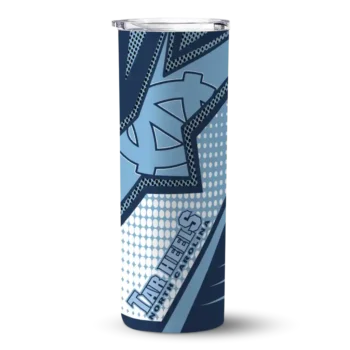 Personalized North Carolina Tar Heels Web Stripes Light Blue White Skinny Tumbler