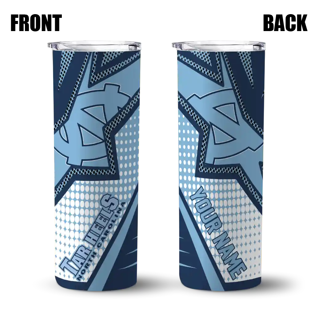 personalized-north-carolina-tar-heels-web-stripes-light-blue-white-skinny-tumbler-fashion-forward.webp