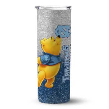 Personalized North Carolina Tar Heels Winnie the Pooh Light Blue Gray Skinny Tumbler