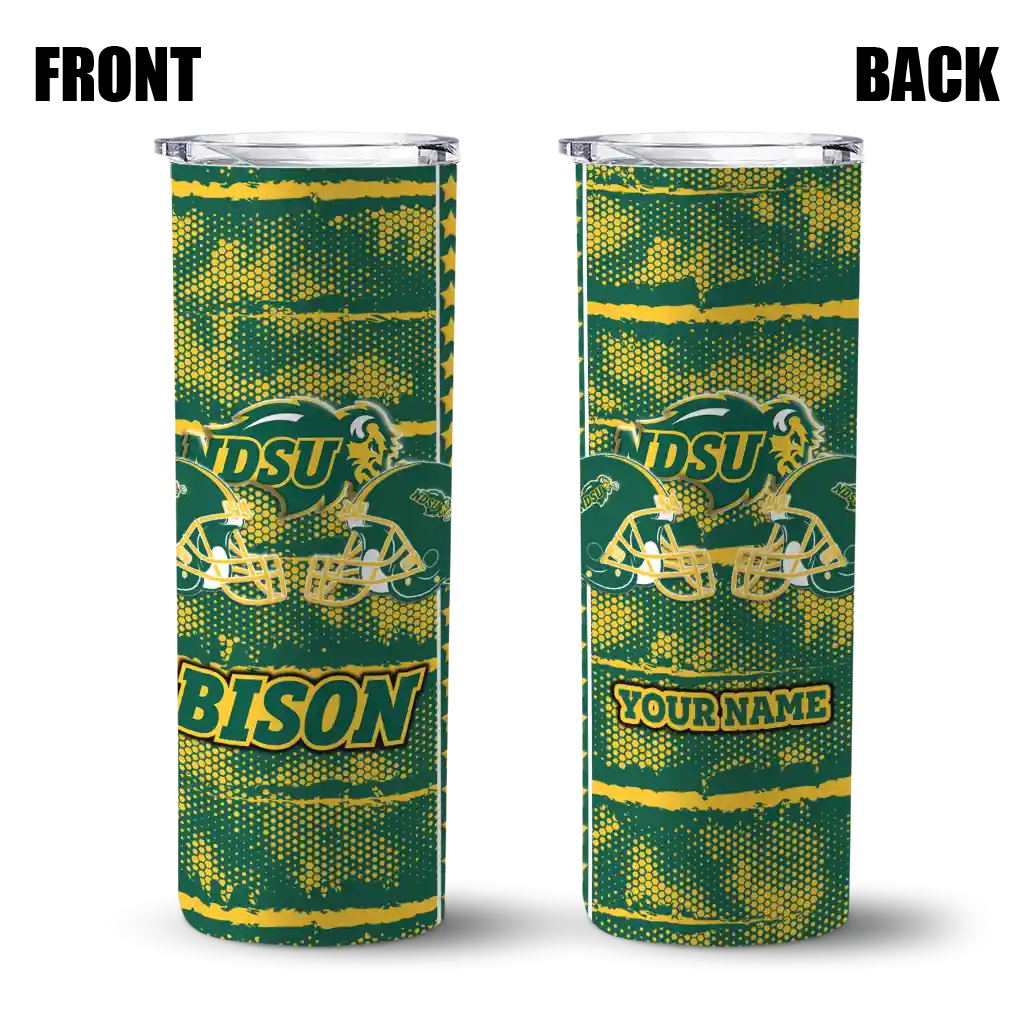 personalized-north-dakota-state-bison-chevron-patch-green-skinny-tumbler-fashion-forward.webp
