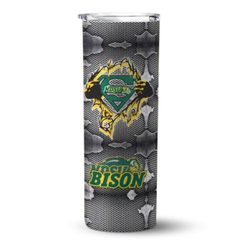 Personalized North Dakota State Bison Chevron V Green Gray Skinny Tumbler