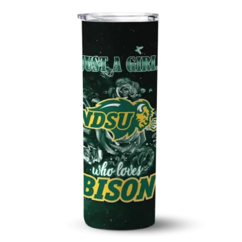 Personalized North Dakota State Bison Rose Romance Green Black Skinny Tumbler