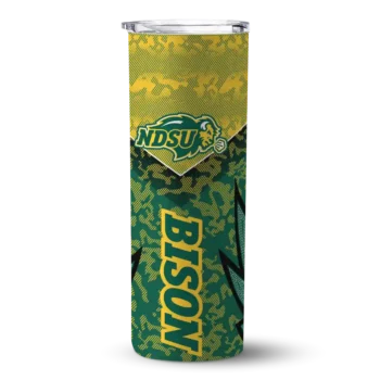 Personalized North Dakota State Bison Spiral Burst Print Green Skinny Tumbler