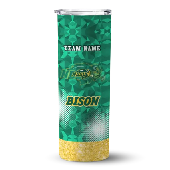 personalized north dakota state bison starburst tiles green skinny tumbler best selling 1