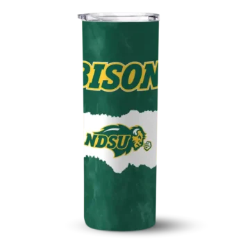 Personalized North Dakota State Bison Torn Band Green White Skinny Tumbler