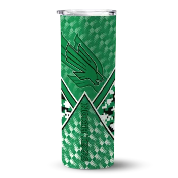 Personalized North Texas Mean Green Monogram Burst Green White Skinny Tumbler