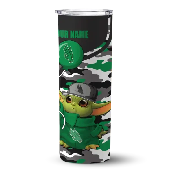 personalized north texas mean green yoda camo green black skinny tumbler best selling