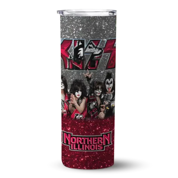 personalized northern illinois huskies kiss band silver skinny tumbler best selling