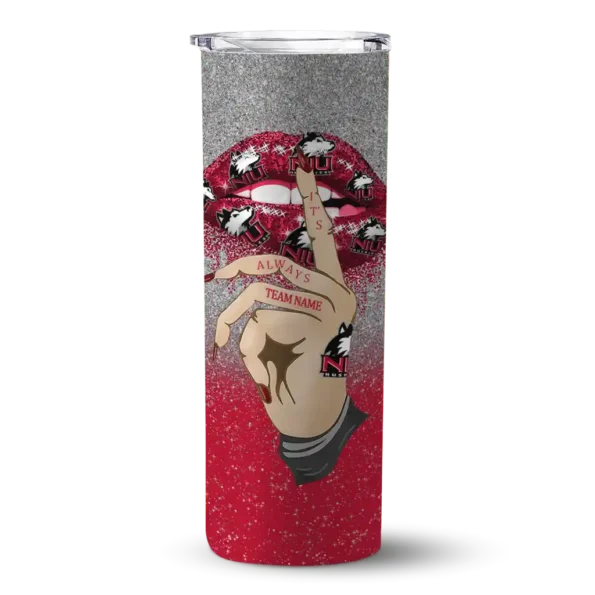 personalized northern illinois huskies sparkle lips red skinny tumbler best selling