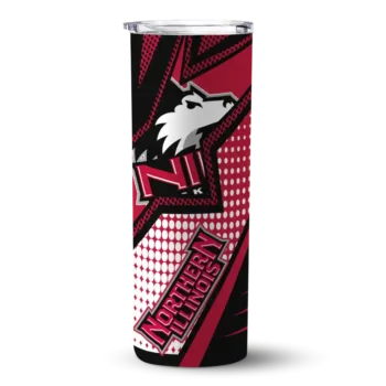 Personalized Northern Illinois Huskies Web Stripes Red White Skinny Tumbler