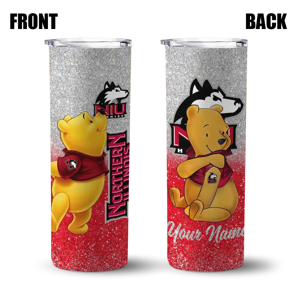 personalized-northern-illinois-huskies-winnie-the-pooh-red-gray-skinny-tumbler-fashion-forward.webp