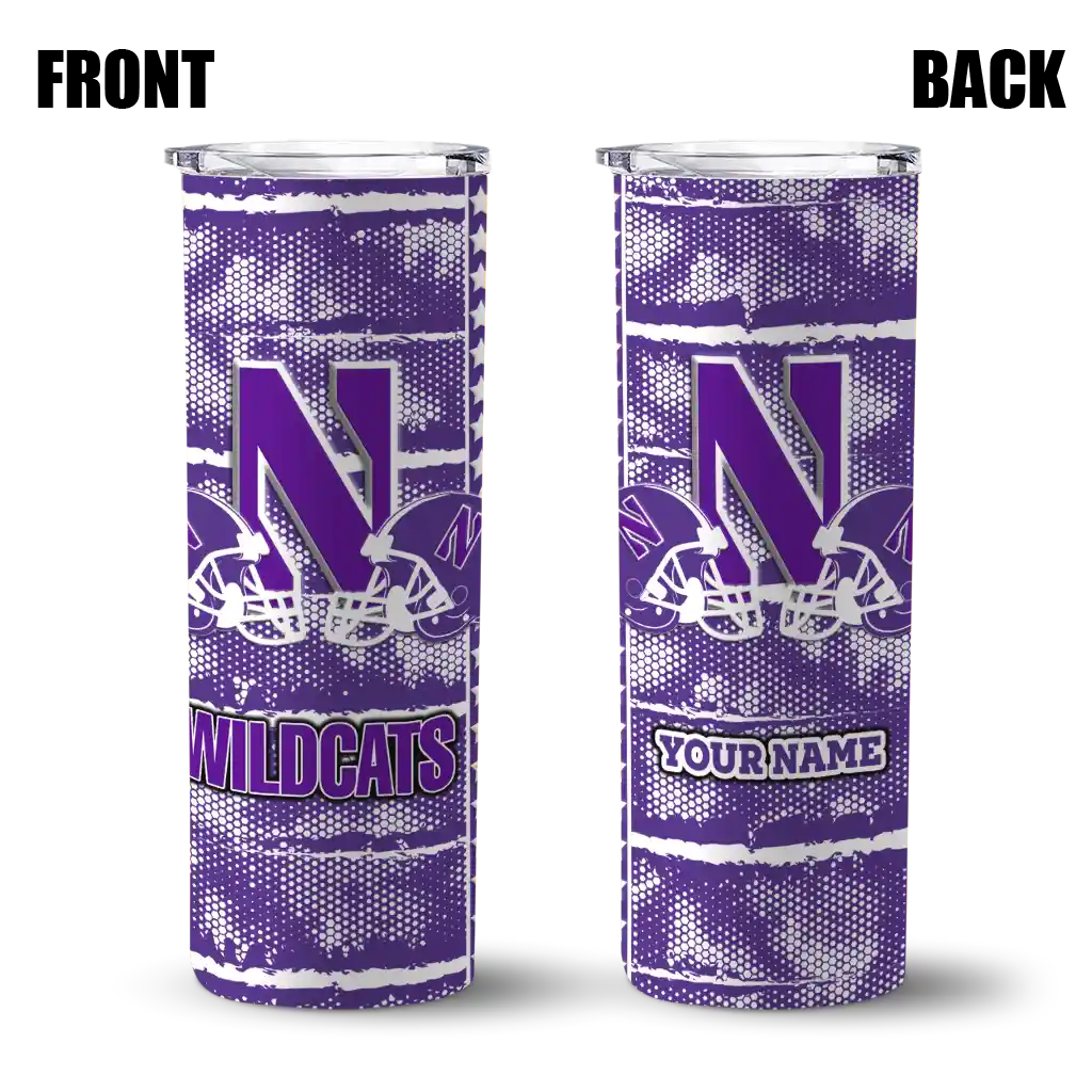 personalized-northwestern-wildcats-chevron-patch-purple-skinny-tumbler-fashion-forward.webp