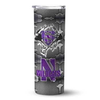 Personalized Northwestern Wildcats Chevron V Purple Gray Skinny Tumbler