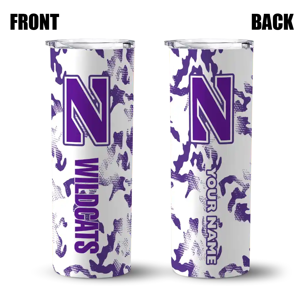 personalized-northwestern-wildcats-claw-marks-purple-white-skinny-tumbler-fashion-forward.webp