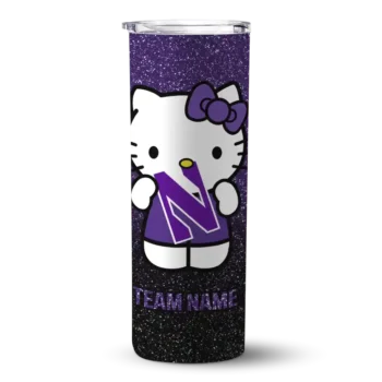Personalized Northwestern Wildcats Hello Kitty Purple Black Skinny Tumbler