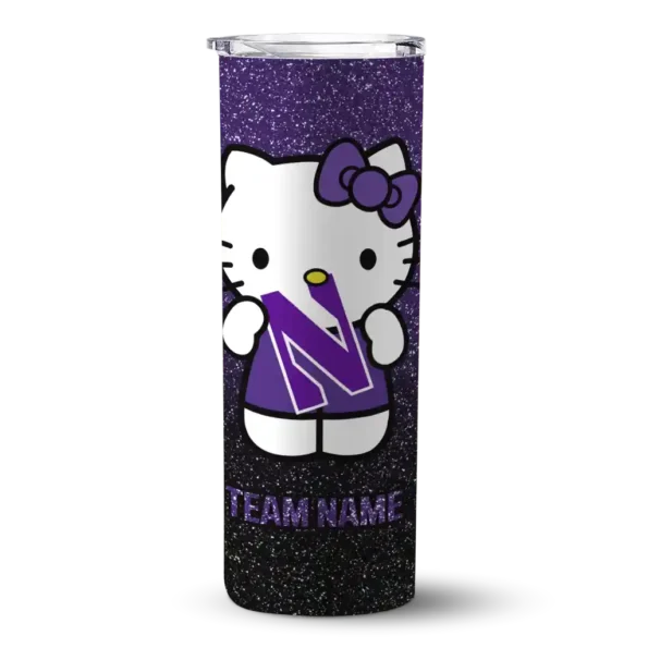 personalized northwestern wildcats hello kitty purple black skinny tumbler best selling