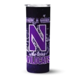 personalized-northwestern-wildcats-rose-romance-purple-black-skinny-tumbler-best-selling.webp