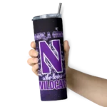 personalized-northwestern-wildcats-rose-romance-purple-black-skinny-tumbler-best-selling.webp