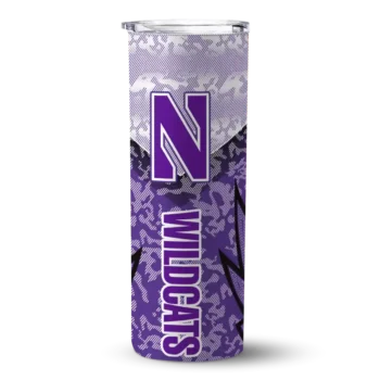 Personalized Northwestern Wildcats Spiral Burst Print Purple Skinny Tumbler