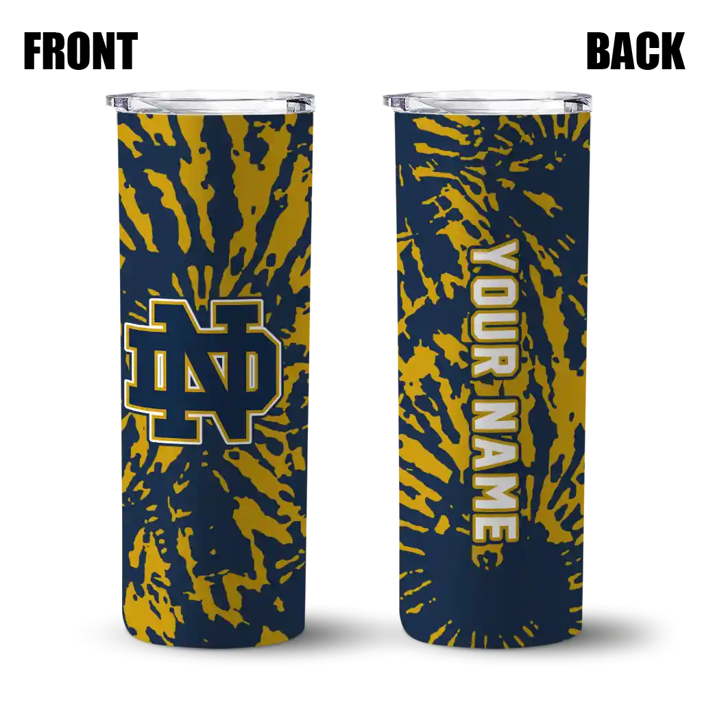 personalized-notre-dame-fighting-irish-metallic-grid-navy-skinny-tumbler-fashion-forward-1.webp