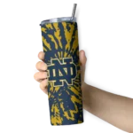 personalized-notre-dame-fighting-irish-metallic-grid-navy-skinny-tumbler-best-selling.webp