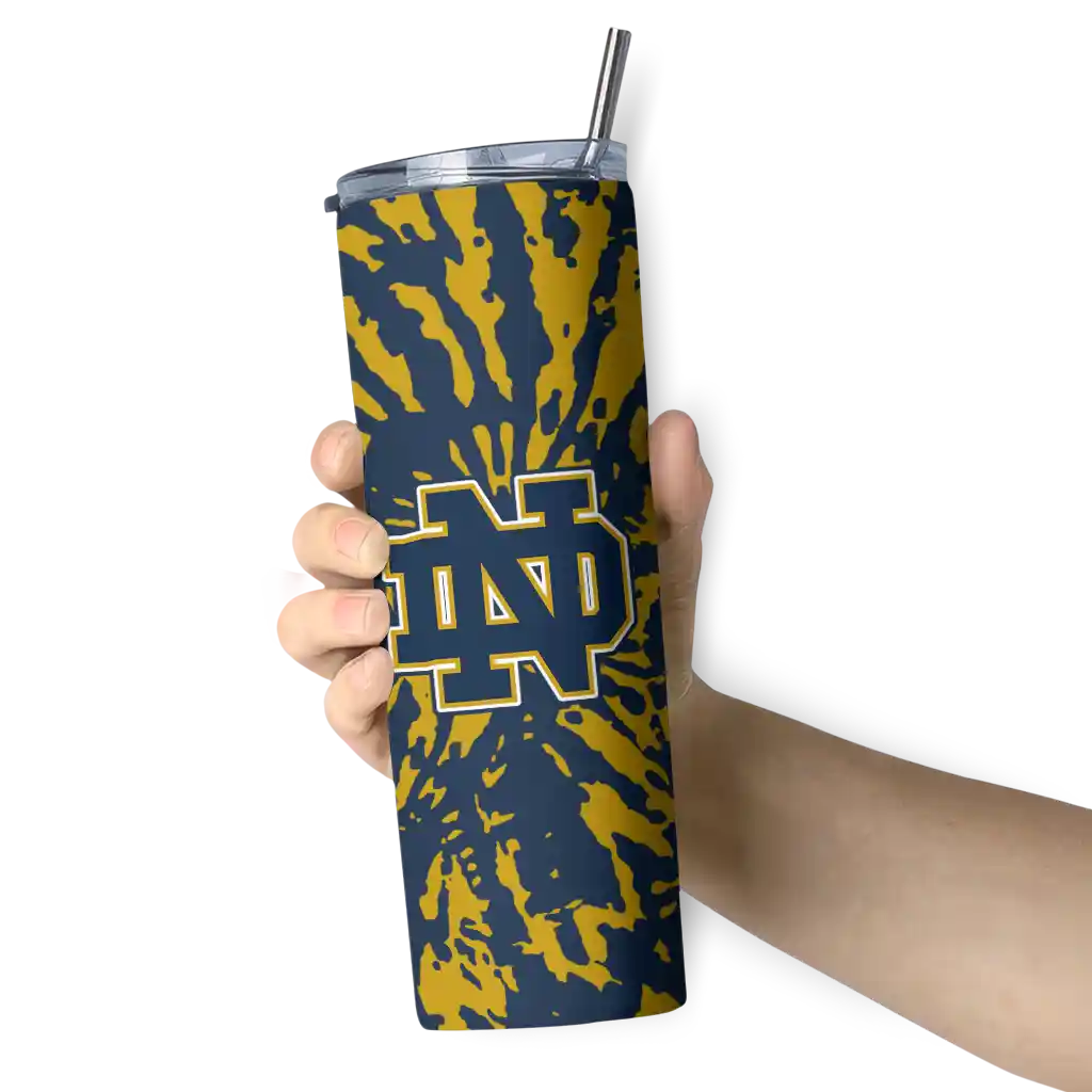 personalized-notre-dame-fighting-irish-metallic-grid-navy-skinny-tumbler-premium-grade-1.webp