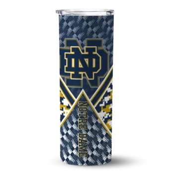 Personalized Notre Dame Fighting Irish Monogram Burst Navy White Skinny Tumbler