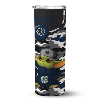 Personalized Notre Dame Fighting Irish Yoda Camo Navy Black Skinny Tumbler