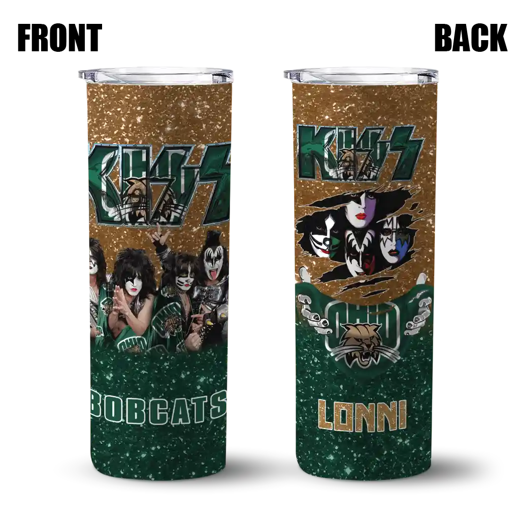 personalized-ohio-bobcats-kiss-band-tan-skinny-tumbler-fashion-forward.webp