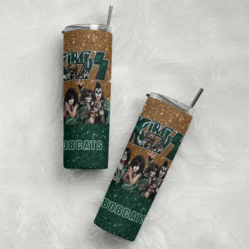 personalized-ohio-bobcats-kiss-band-tan-skinny-tumbler-top-rated.webp