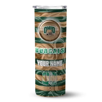 Personalized Ohio Bobcats Patterned Waves Green Skinny Tumbler
