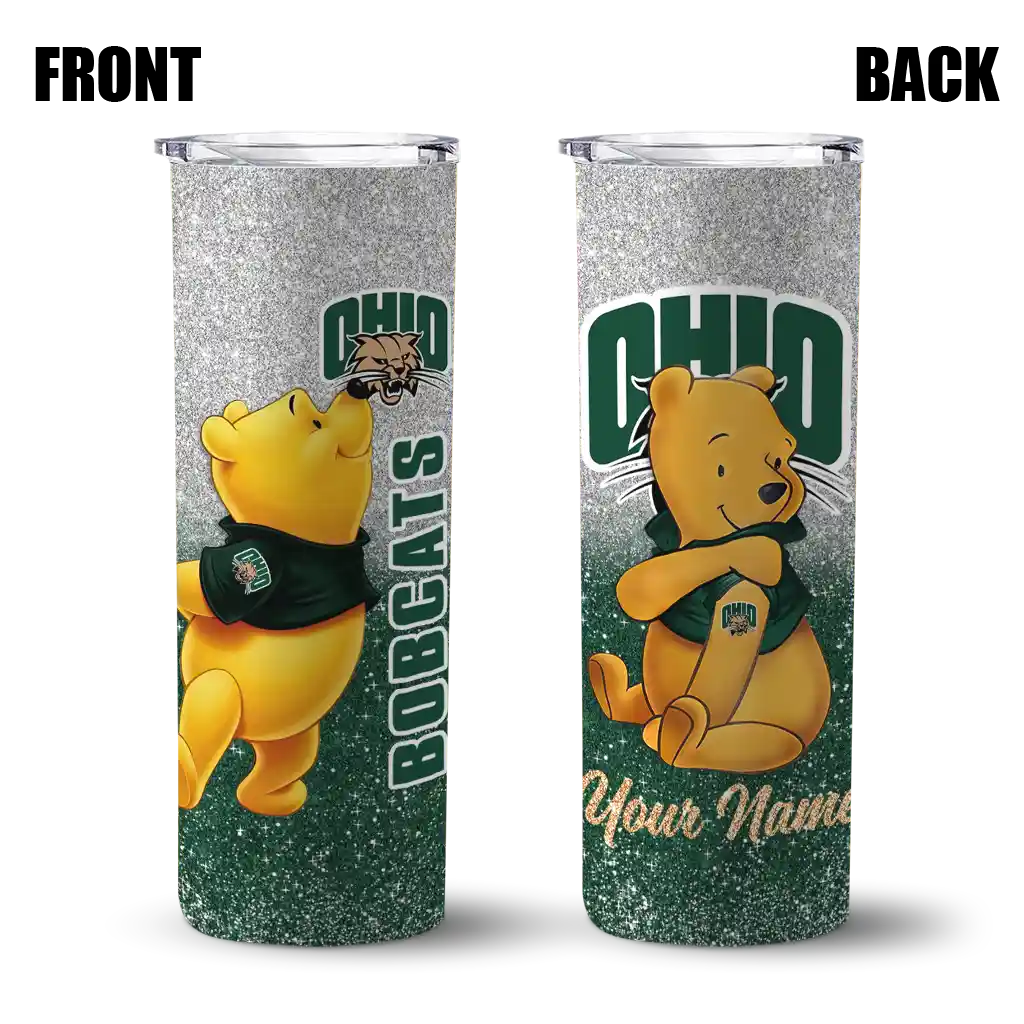 personalized-ohio-bobcats-winnie-the-pooh-green-gray-skinny-tumbler-fashion-forward.webp