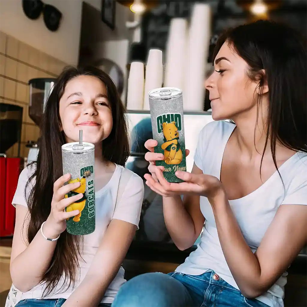 personalized-ohio-bobcats-winnie-the-pooh-green-gray-skinny-tumbler-trendy.webp
