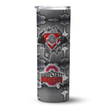 Personalized Ohio State Buckeyes Chevron V Scarlet Gray Skinny Tumbler