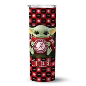 Personalized Ohio State Buckeyes Yoda Cozy Scarlet Black Skinny Tumbler